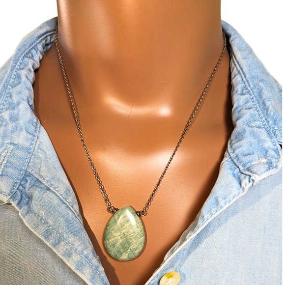 Amazonite Tear Drop Silver Necklace Handmade - Picture 2 of 9